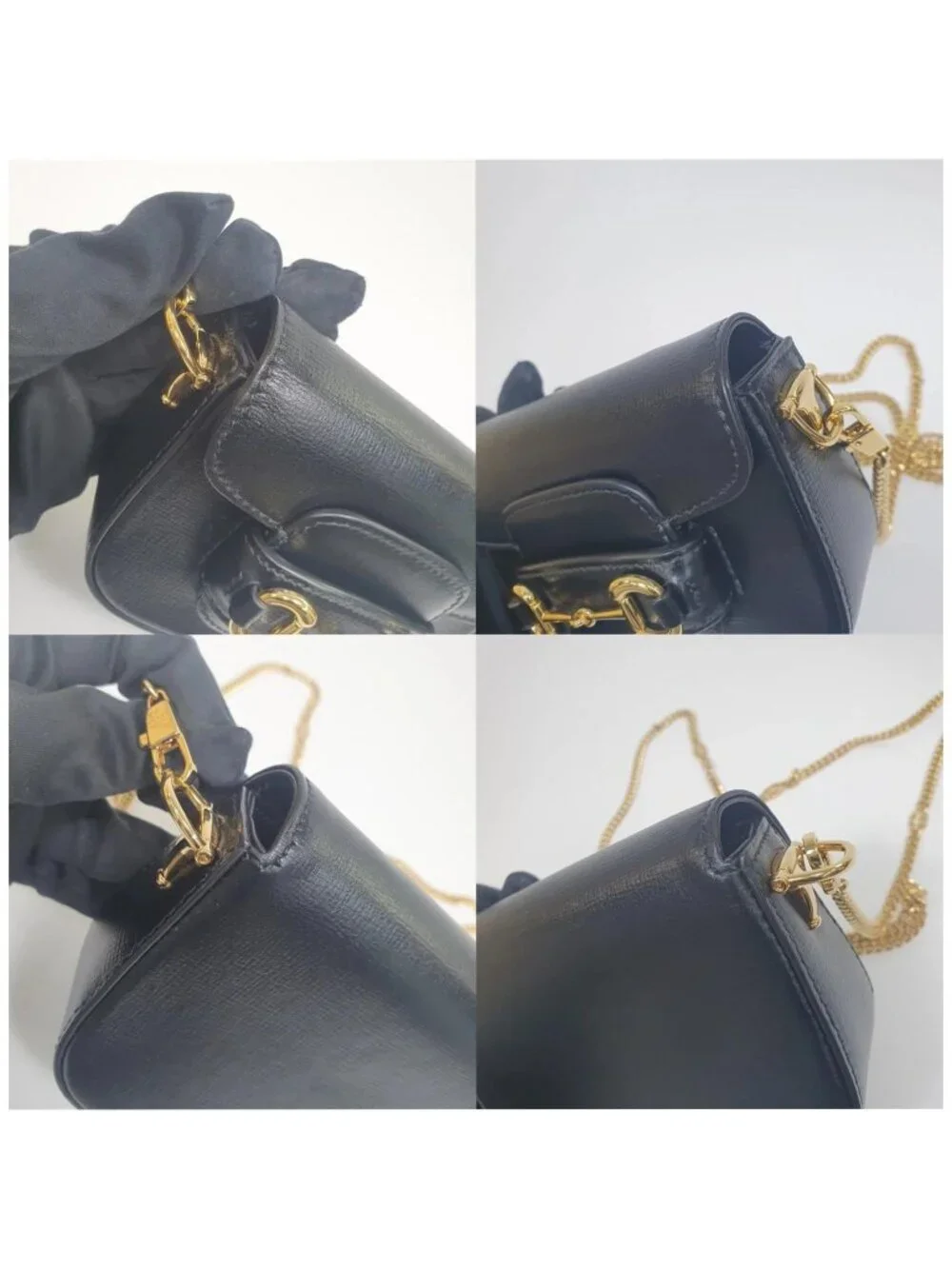 Authentic Gucci Horsebit 1955 Mini Chain Crossbody Black Leather